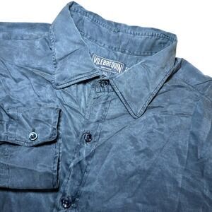 Vilebrequin Mens XL Navy Blue Long Sleeve Button Down Shirt Logo Casual